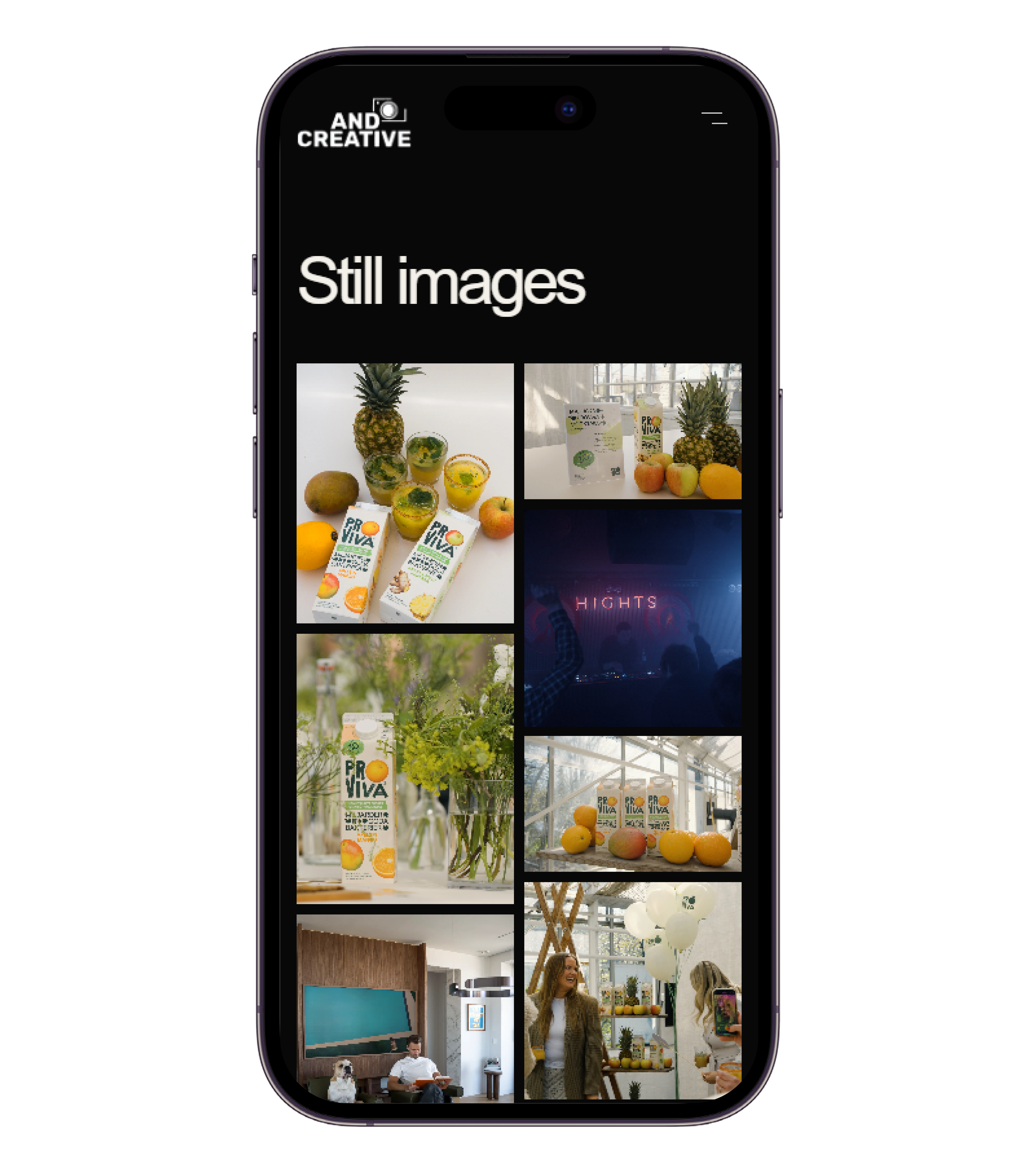 Andcreative photography page on a phone